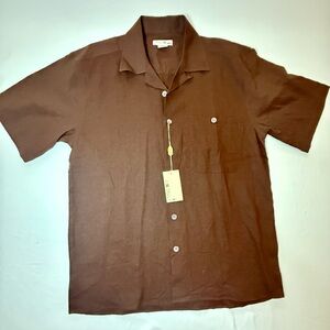 NWT Trust USA Brown Linen Blend Camp Shirt - Men’s Medium - Minimalist
